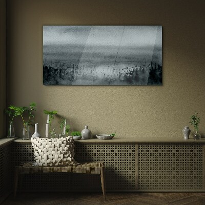 Gray-rocky misty landscape Wall art on glass