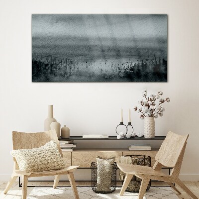 Gray-rocky misty landscape Wall art on glass
