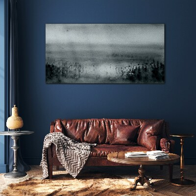 Gray-rocky misty landscape Wall art on glass