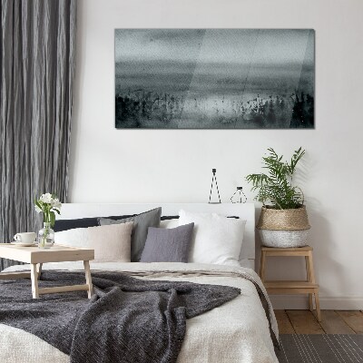 Gray-rocky misty landscape Wall art on glass