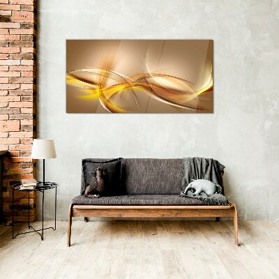 Golden waves of abstraction Wall art on glass