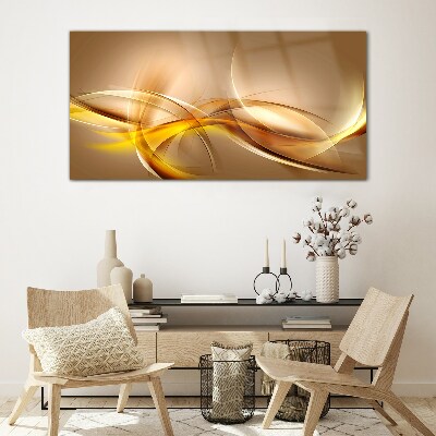 Golden waves of abstraction Wall art on glass