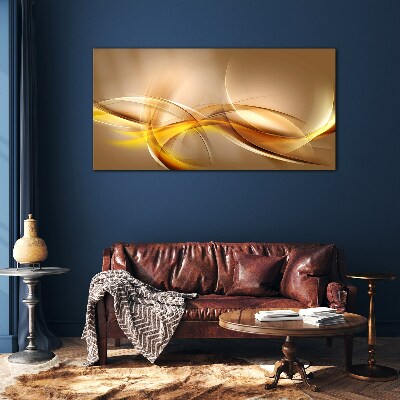Golden waves of abstraction Wall art on glass