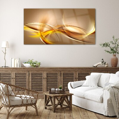 Golden waves of abstraction Wall art on glass