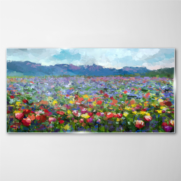 Floral landscape in pastel colors Glass art print