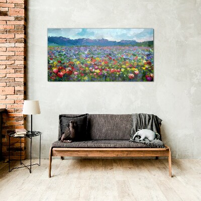 Floral landscape in pastel colors Glass art print