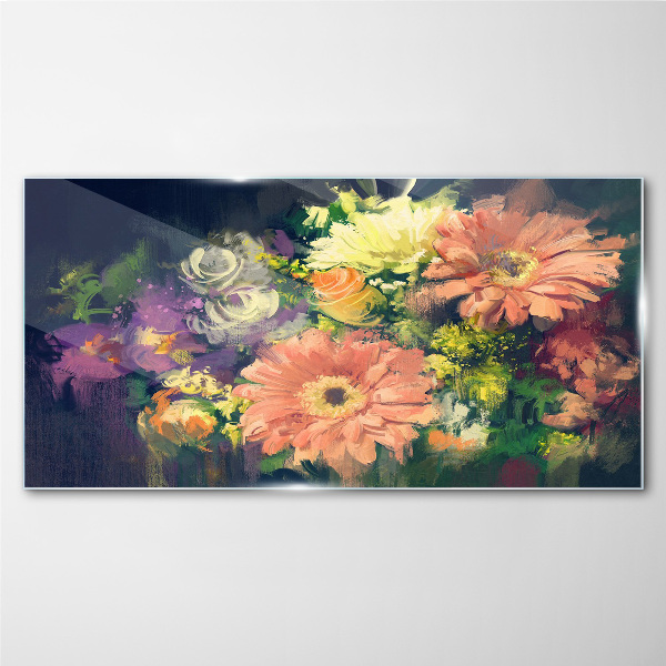 Floral explosion of colors Wall art on glass