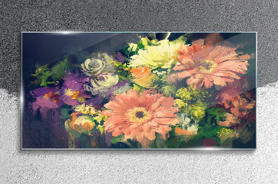 Floral explosion of colors Wall art on glass