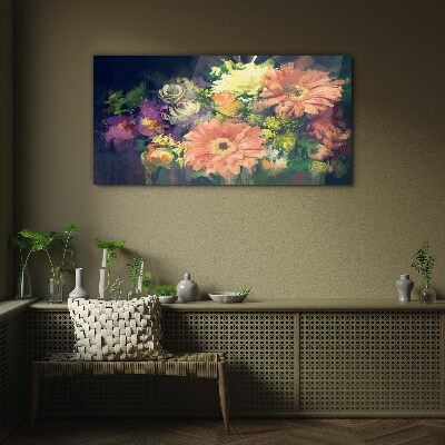 Floral explosion of colors Wall art on glass