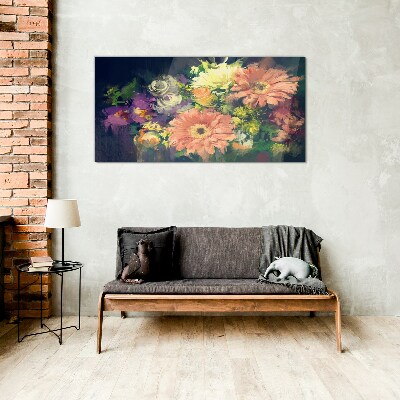 Floral explosion of colors Wall art on glass