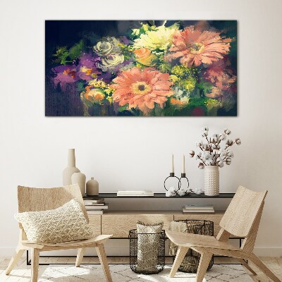 Floral explosion of colors Wall art on glass