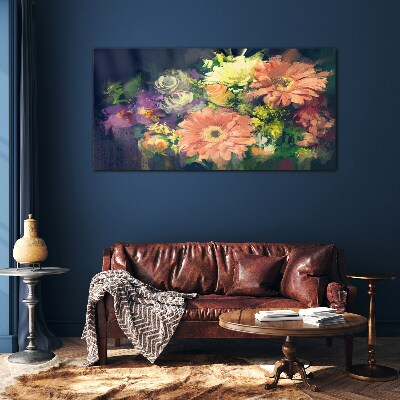 Floral explosion of colors Wall art on glass