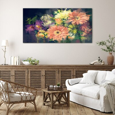 Floral explosion of colors Wall art on glass