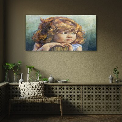 A thoughtful girl with red hair Wall art on glass