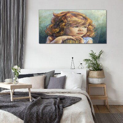 A thoughtful girl with red hair Wall art on glass