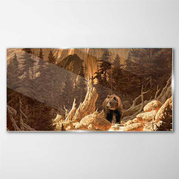 Grizzly in a mountain landscape Glass art print