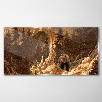 Grizzly in a mountain landscape Glass art print