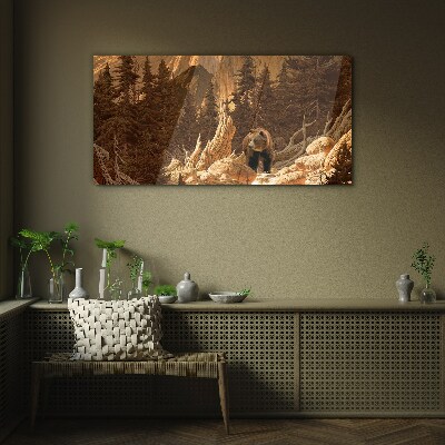 Grizzly in a mountain landscape Glass art print