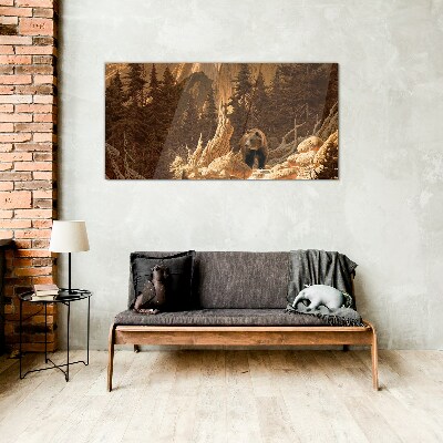 Grizzly in a mountain landscape Glass art print