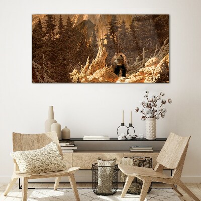 Grizzly in a mountain landscape Glass art print