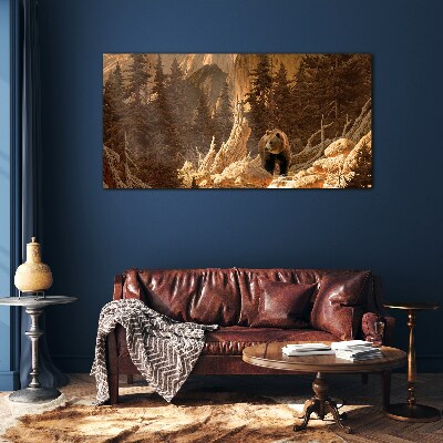 Grizzly in a mountain landscape Glass art print