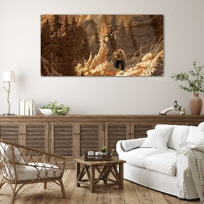 Grizzly in a mountain landscape Glass art print