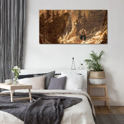 Grizzly in a mountain landscape Glass art print