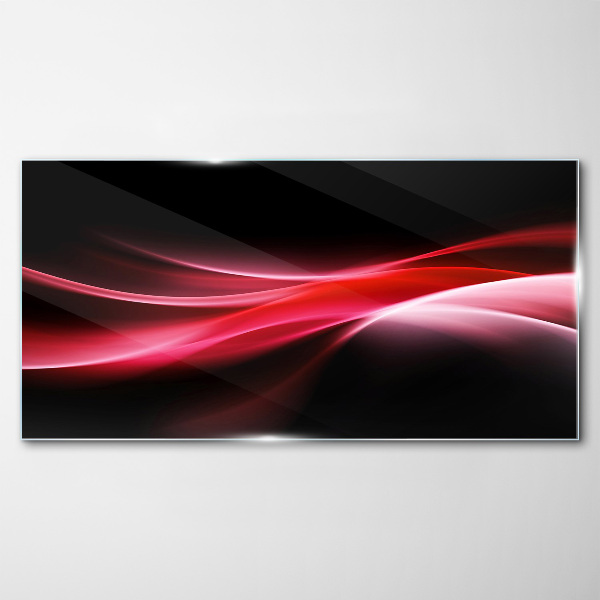 Dynamic waves of red and black Wall art on glass