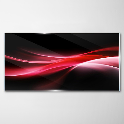 Dynamic waves of red and black Wall art on glass