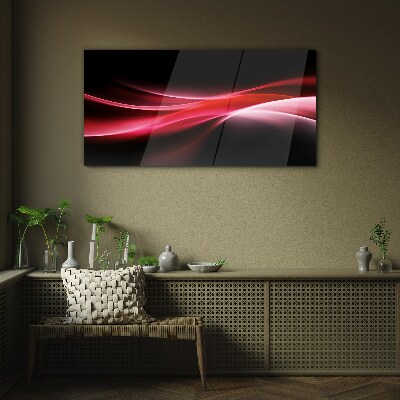 Dynamic waves of red and black Wall art on glass