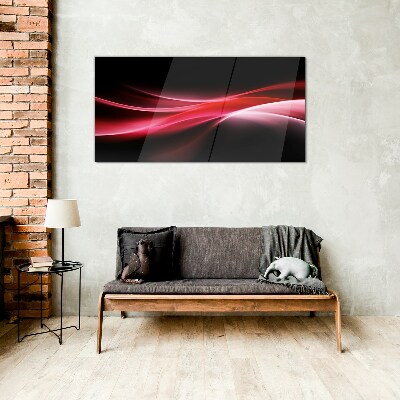 Dynamic waves of red and black Wall art on glass