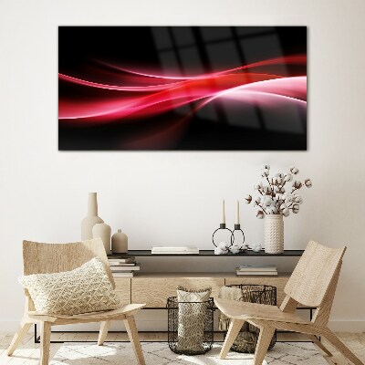 Dynamic waves of red and black Wall art on glass