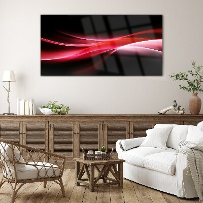 Dynamic waves of red and black Wall art on glass