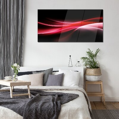 Dynamic waves of red and black Wall art on glass