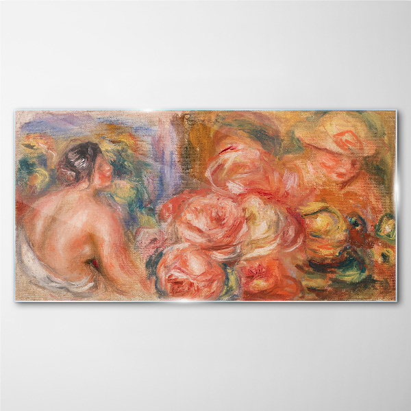 Flowers and a woman Glass art print