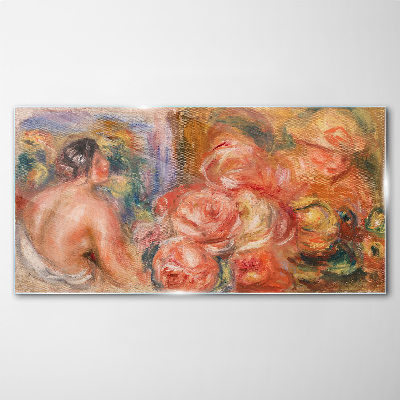 Flowers and a woman Glass art print