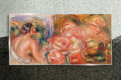 Flowers and a woman Glass art print