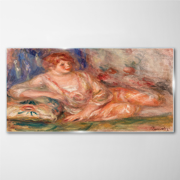 A quiet moment with flowers in the background Glass art print