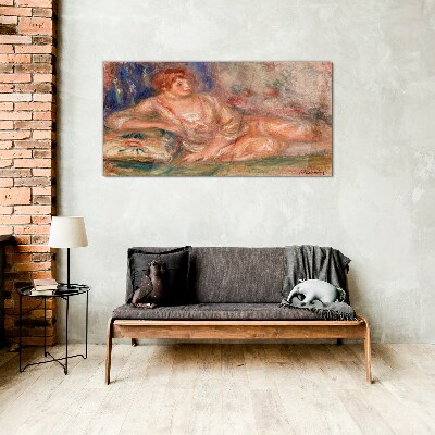 A quiet moment with flowers in the background Glass art print