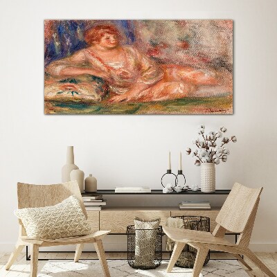 A quiet moment with flowers in the background Glass art print