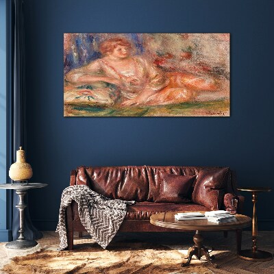A quiet moment with flowers in the background Glass art print
