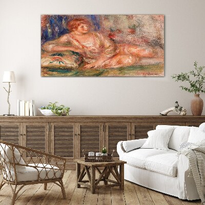 A quiet moment with flowers in the background Glass art print