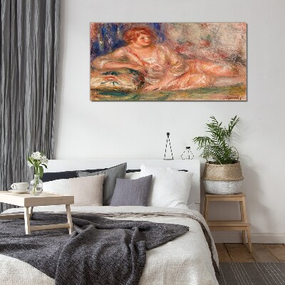 A quiet moment with flowers in the background Glass art print