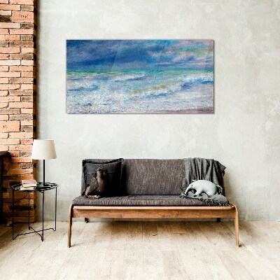 Calm sea in blue Wall art on glass
