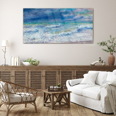 Calm sea in blue Wall art on glass