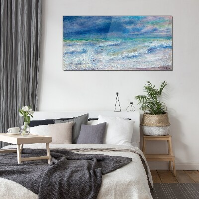 Calm sea in blue Wall art on glass