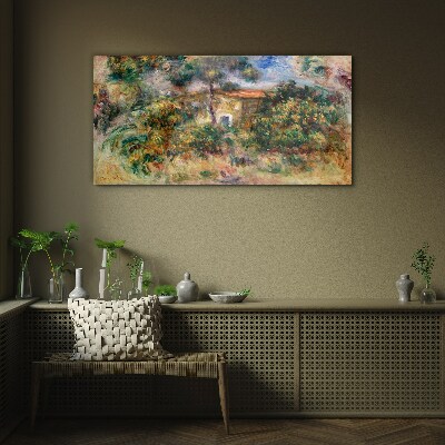 Green landscape with a house Wall art on glass