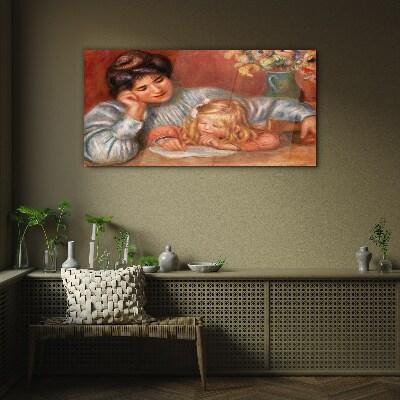 Mother with child at the table Glass art print