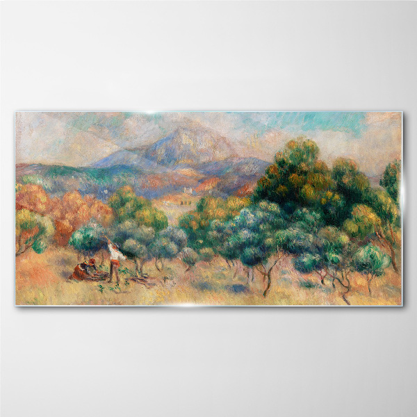 Landscape with trees and a cottage Wall art on glass