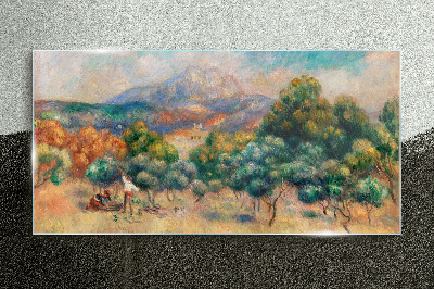 Landscape with trees and a cottage Wall art on glass